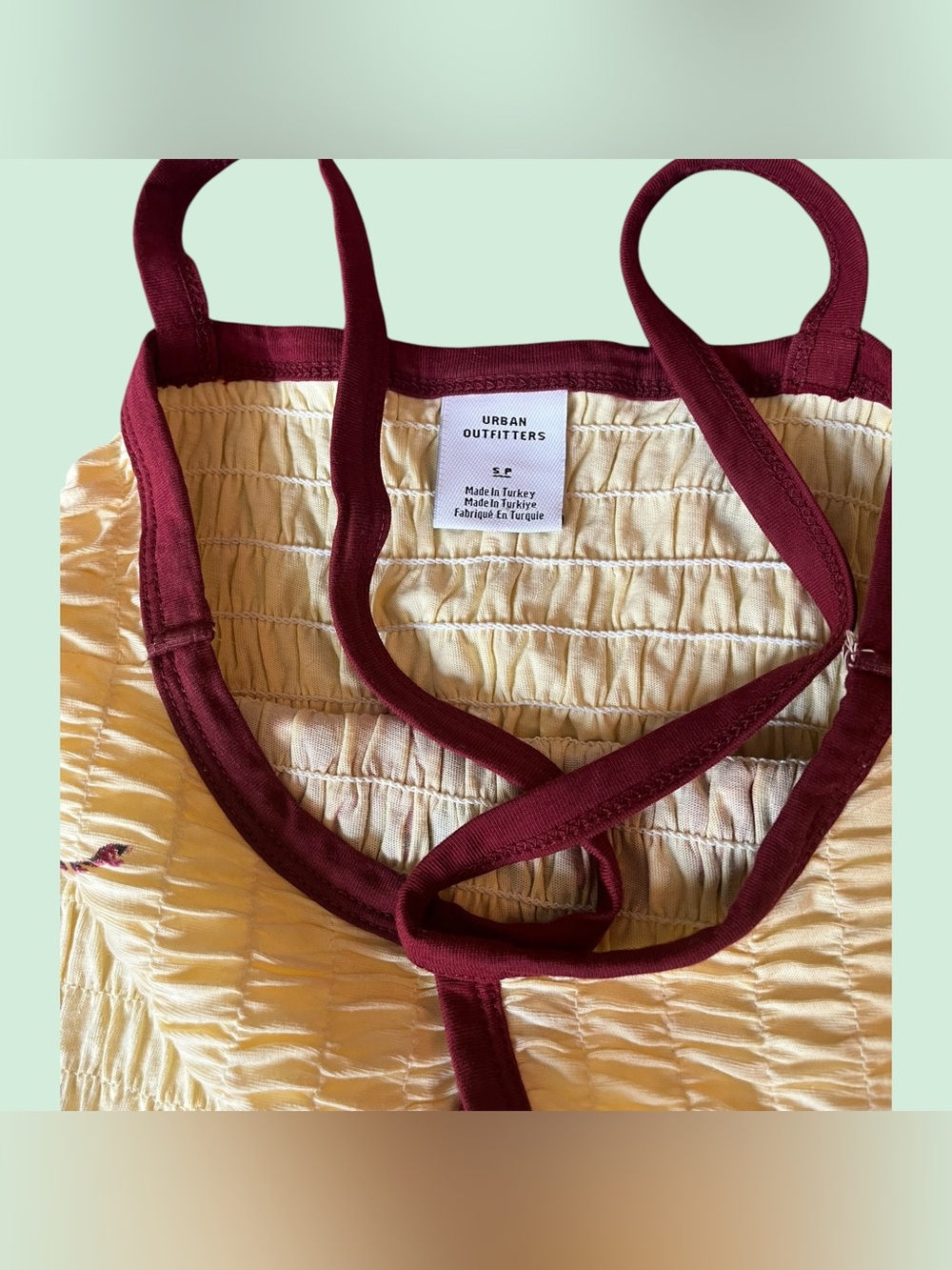 Urban Outfitters Yellow Smocked Camisole with Burgundy Trim and Cherry Graphic - Picture 4 of 4